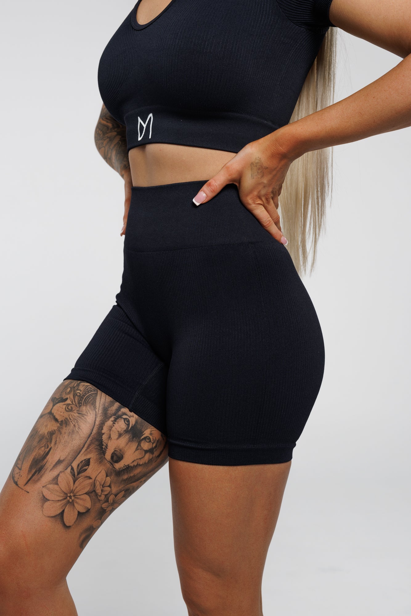 Solace in Black | High Waist Mid Length Shorts