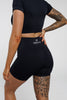 Solace in Black | High Waist Mid Length Shorts