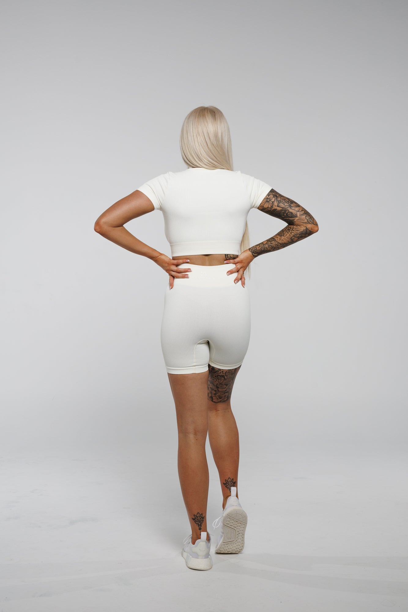 Solace in White | High Waist Mid Length Shorts