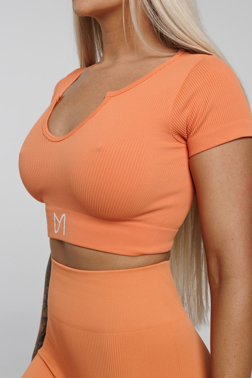 Solace in Papaya | U-Neck Short Sleeve Crop Top