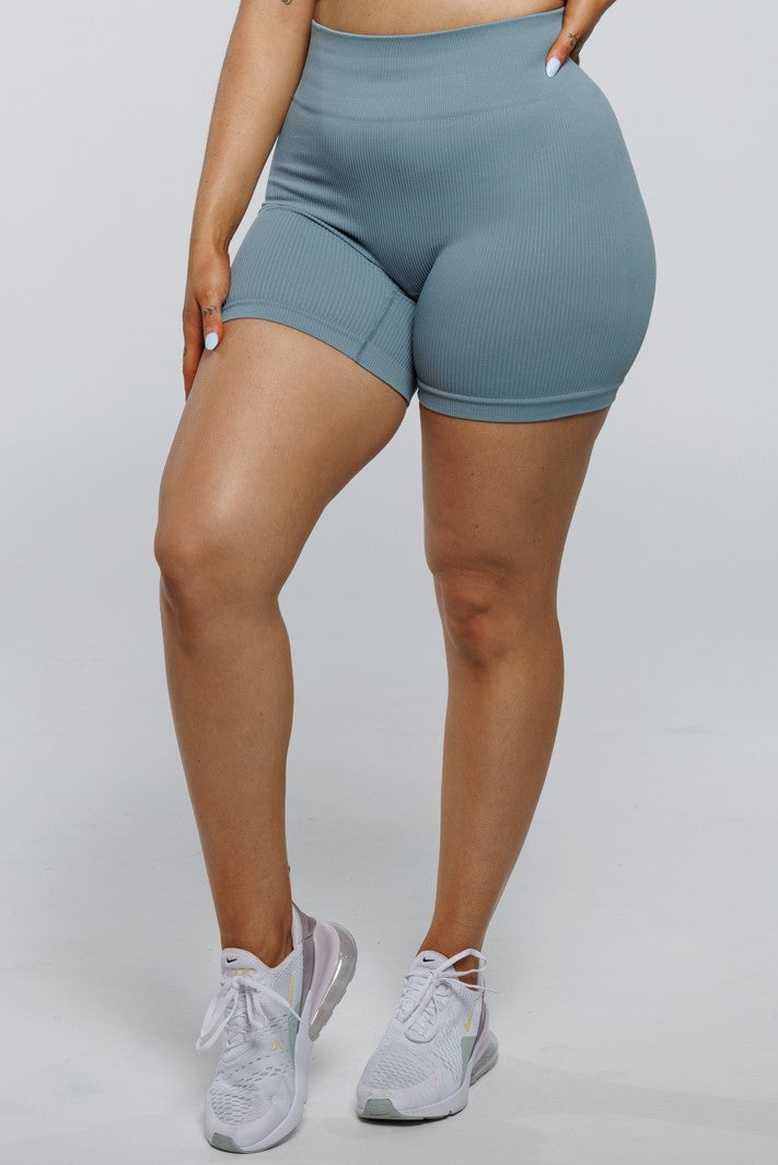 Solace in Teal | High Waist Mid Length Shorts