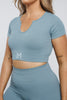 Solace in Teal | U-Neck Short Sleeve Crop Top